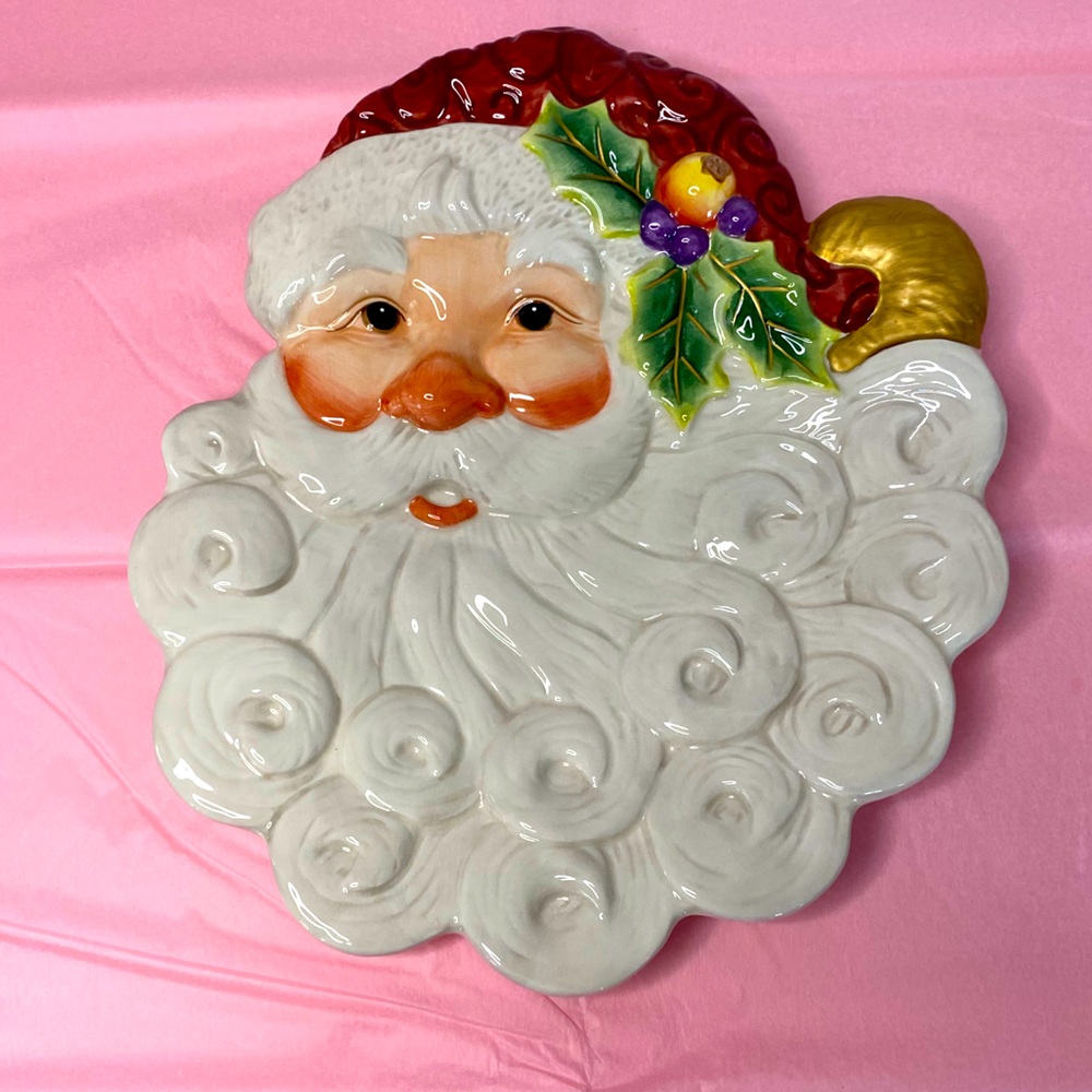 Vtg Fitz and Floyd Essentials Christmas Santa Canapé Plate Cookie Tray Platter